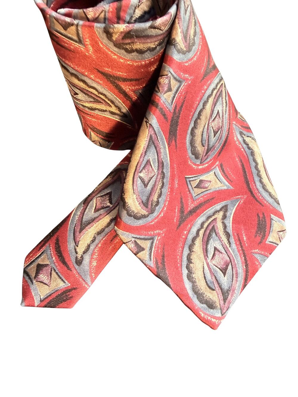 Christian Dior Monsieur Silk Tie Red Geo Pattern Made in Italy Vintage Designer